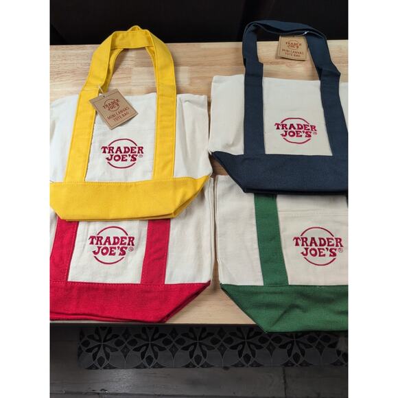 Trader Joe's Other - Lot Of 4 NEW Trader Joe’s Mini Canvas Reusable Tote Bags - All 4 Colors -